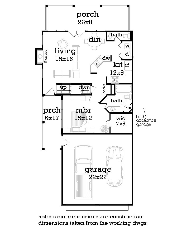 First Floor Plan image of Mountain Aire - 1005 House Plan